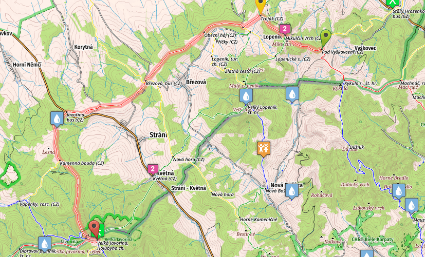 Map of SNP Trail, stage 22, from Vyskovec to Velka Javorina